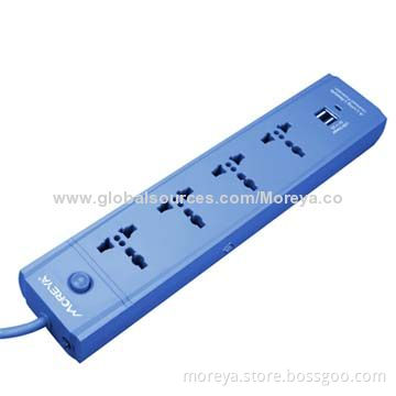 Extension Socket for AU, EU, UK, US Usage with 4 Sockets + 2 USB Ports, Surge & Overload Protection
